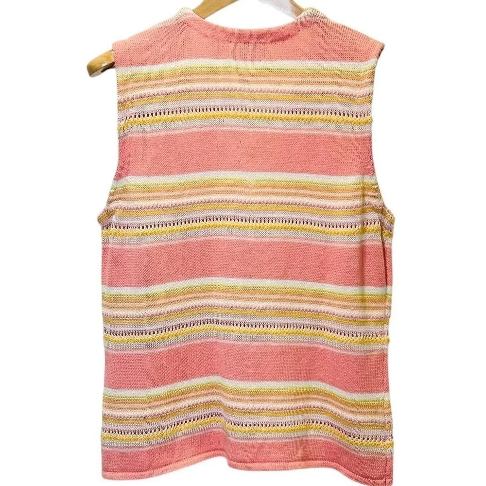 Vintage Susan‎ Bristol Floral Embroidered Sweater Vest Pink Stripe Cottagecore L - Picture 3 of 10